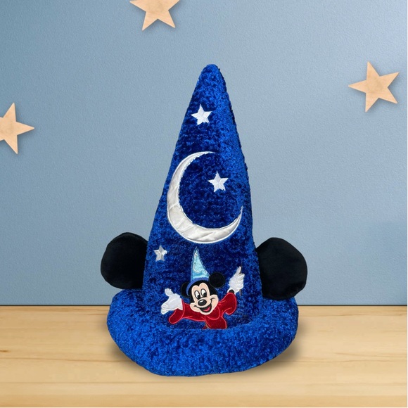 Authentic Disney Mickey Mouse Hat with Ears Blue Plush Fantasia Wizard Tall Cap - Picture 14 of 16
